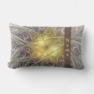 Flourish With Gold Modern Abstract Flower Name Lumbar Pillow