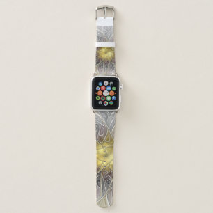 Flourish With Gold Modern Abstract Fractal Flower Apple Watch Band