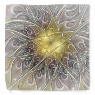 Flourish With Gold Modern Abstract Fractal Flower Bandana