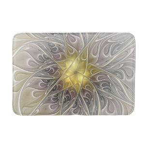 Flourish With Gold Modern Abstract Fractal Flower Bathroom Mat