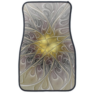 Flourish With Gold Modern Abstract Fractal Flower Car Mat