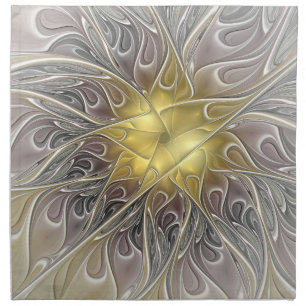 Flourish With Gold Modern Abstract Fractal Flower Cloth Napkin