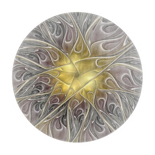 Flourish With Gold Modern Abstract Fractal Flower Cutting Board