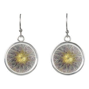 Flourish With Gold Modern Abstract Fractal Flower Earrings