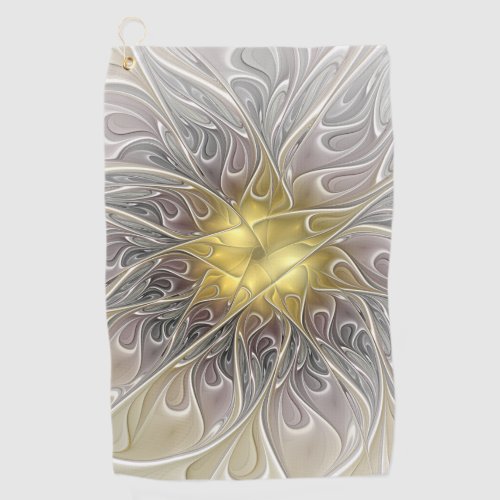 Flourish With Gold Modern Abstract Fractal Flower Golf Towel