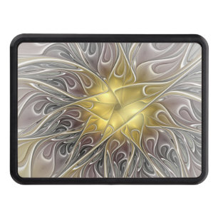 Flourish With Gold Modern Abstract Fractal Flower Hitch Cover