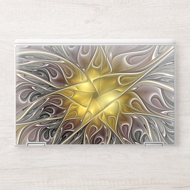 Flourish With Gold Modern Abstract Fractal Flower HP Laptop Skin (Front)