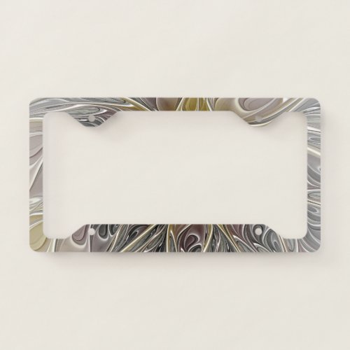 Flourish With Gold Modern Abstract Fractal Flower License Plate Frame