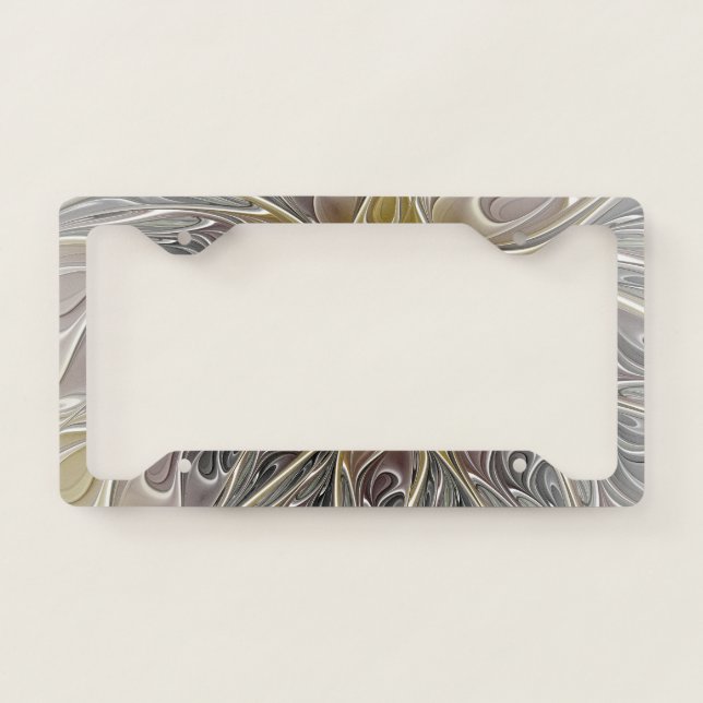 Flourish With Gold Modern Abstract Fractal Flower License Plate Frame (Front)