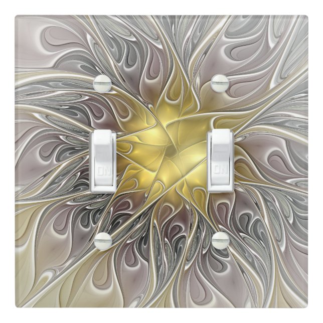 Flourish With Gold Modern Abstract Fractal Flower Light Switch Cover (In Situ)