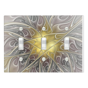 Flourish With Gold Modern Abstract Fractal Flower Light Switch Cover