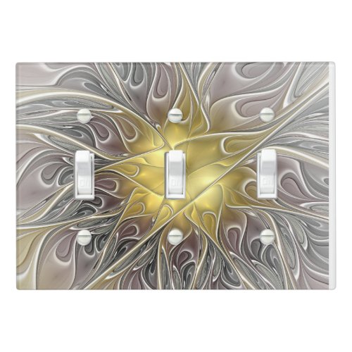 Flourish With Gold Modern Abstract Fractal Flower Light Switch Cover