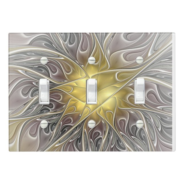Flourish With Gold Modern Abstract Fractal Flower Light Switch Cover (In Situ)
