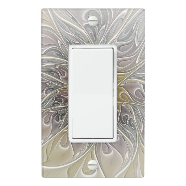 Flourish With Gold Modern Abstract Fractal Flower Light Switch Cover (In Situ)
