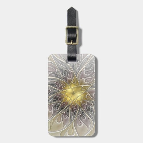 Flourish With Gold Modern Abstract Fractal Flower Luggage Tag