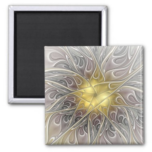 Flourish With Gold Modern Abstract Fractal Flower Magnet