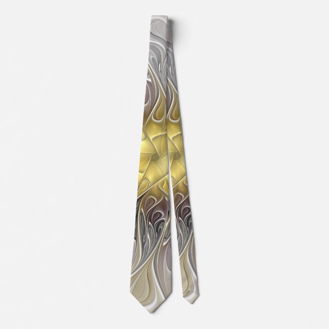 Flourish With Gold Modern Abstract Fractal Flower Neck Tie (Front)