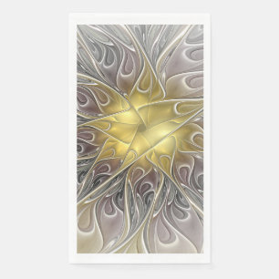 Flourish With Gold Modern Abstract Fractal Flower Paper Guest Towels