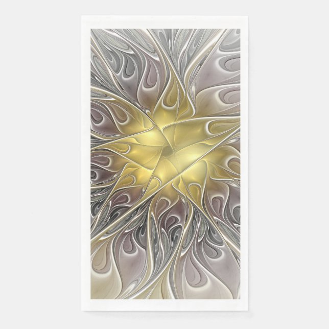 Flourish With Gold Modern Abstract Fractal Flower Paper Guest Towels (Front)