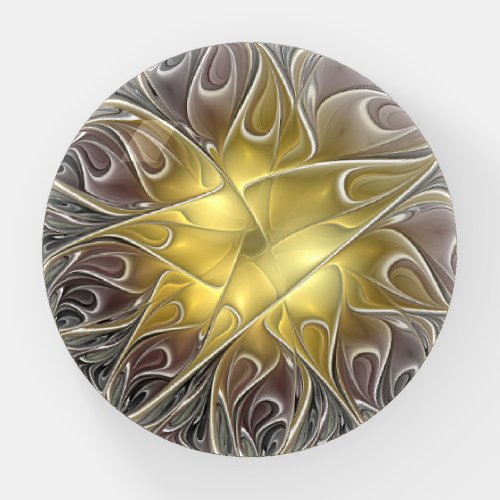 Flourish With Gold Modern Abstract Fractal Flower Paperweight