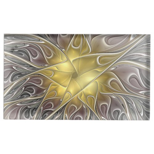Flourish With Gold Modern Abstract Fractal Flower Place Card Holder