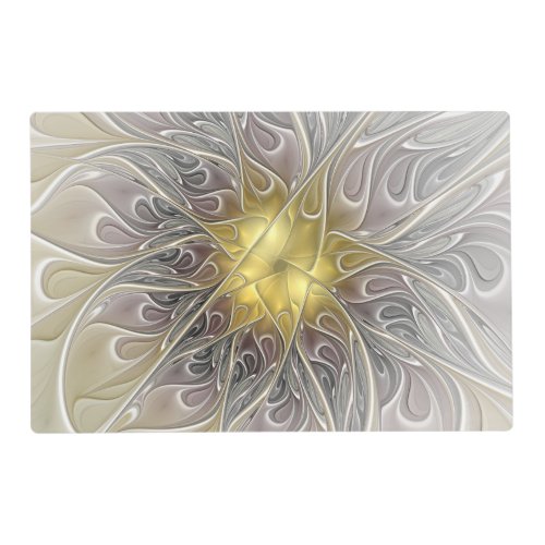 Flourish With Gold Modern Abstract Fractal Flower Placemat