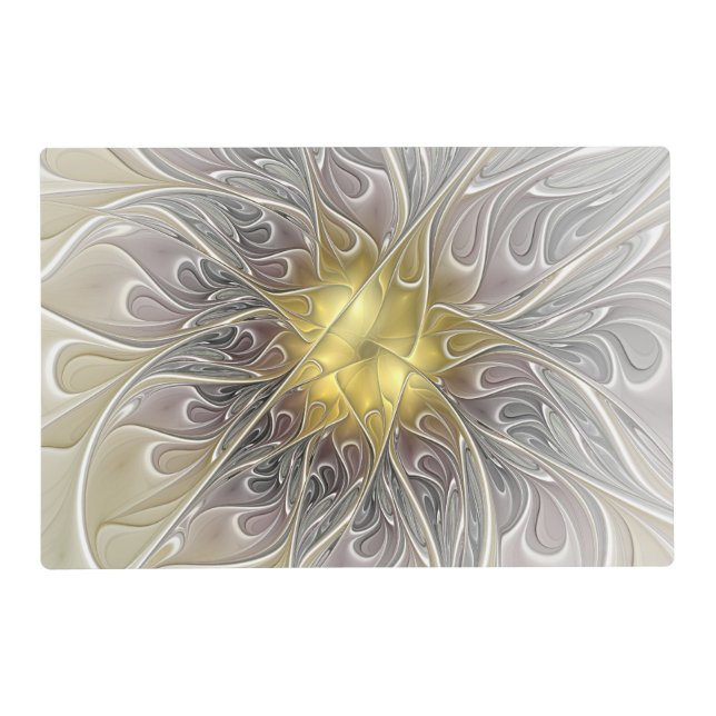 Flourish With Gold Modern Abstract Fractal Flower Placemat (Front)