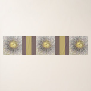 Flourish With Gold Modern Abstract Fractal Flower Scarf
