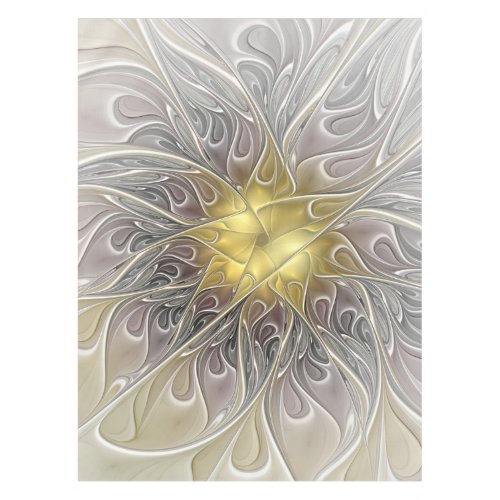 Flourish With Gold Modern Abstract Fractal Flower Tablecloth