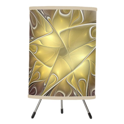 Flourish With Gold Modern Abstract Fractal Flower Tripod Lamp