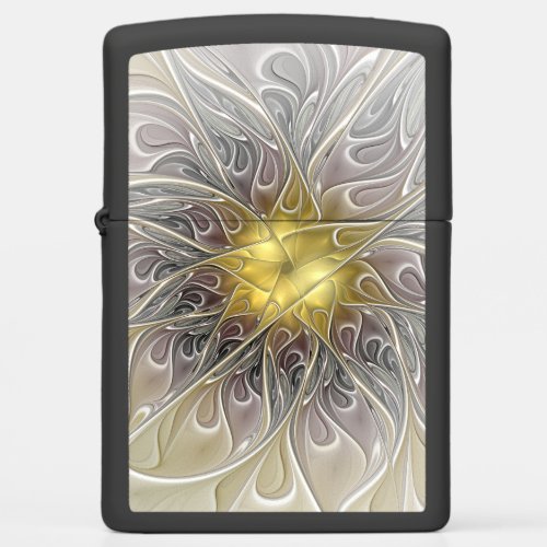 Flourish With Gold Modern Abstract Fractal Flower Zippo Lighter