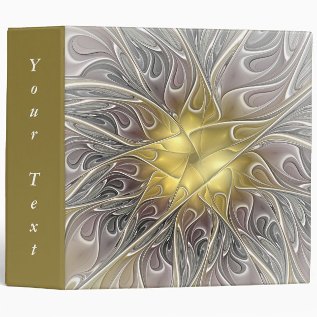 Flourish With Gold Modern Abstract Fractal Text 3 Ring Binder (Front/Spine)