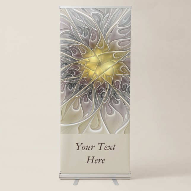 Flourish With Gold Modern Fractal Flower Text Retractable Banner (Front)
