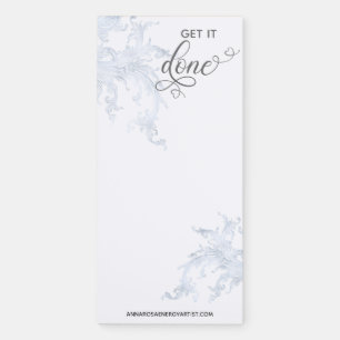 *~* Flourish Words GET IT DONE Ornate Blue Magnetic Notepad
