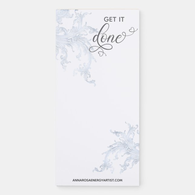 *~* Flourish Words GET IT DONE Ornate Blue Magnetic Notepad (Front)