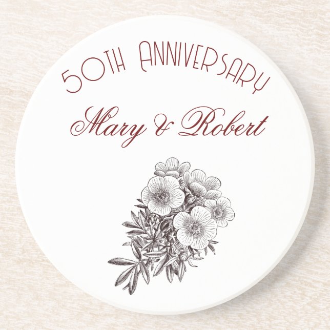 Flourished 50th anniversary - personalized  coaster (Front)