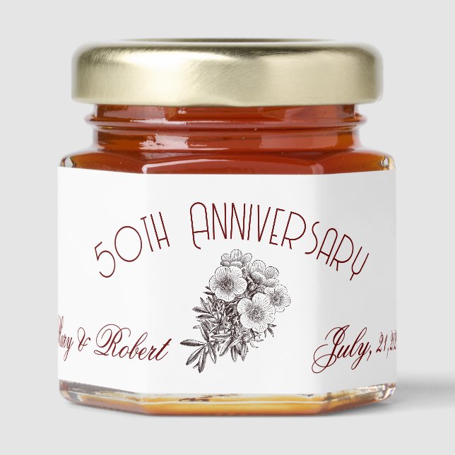 Flourished 50th anniversary - personalized  honey jar favors (Front)