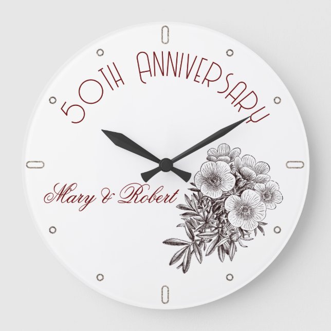 Flourished 50th anniversary - personalized  large clock (Front)