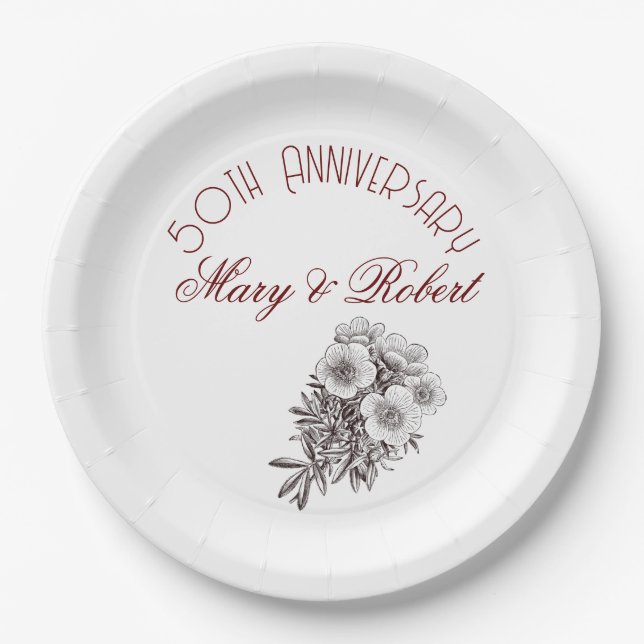 Flourished 50th anniversary - personalized  paper plates (Front)
