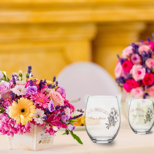 Flourished 50th anniversary - personalized  stemless wine glass (Creator Uploaded)
