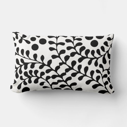  Flourished Black and White Print Solid Black Side Lumbar Pillow