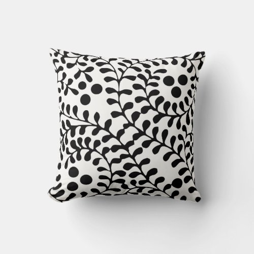 Flourished Black and White Print Solid White Back Throw Pillow