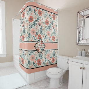 Flourished boho muted tones personalized shower curtain