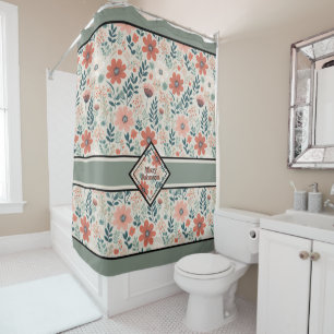 Flourished boho muted tones personalized shower curtain