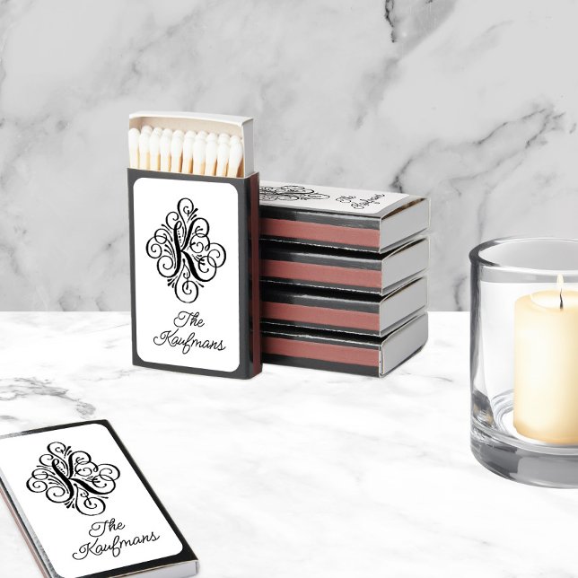 Flourished Calligraphy Letter K Wedding Monogram Matchboxes (Creator Uploaded)