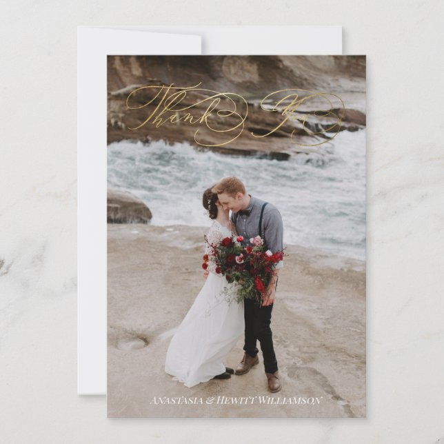 Flourished Calligraphy Wedding Thank You Card (Front)