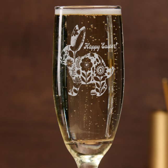 Flourished Easter Bunny Silhouette Engraved Champagne Flute (Creator Uploaded)