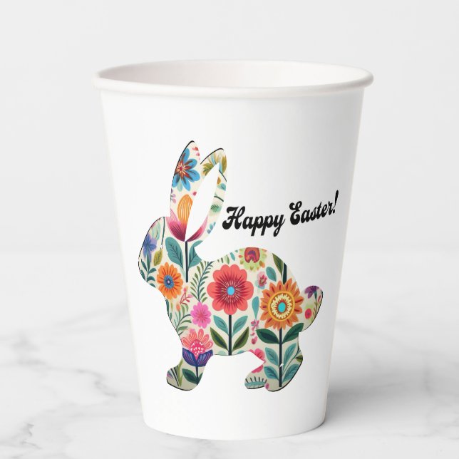 Flourished Easter Bunny Silhouette Personalizable  Paper Cups (Front)