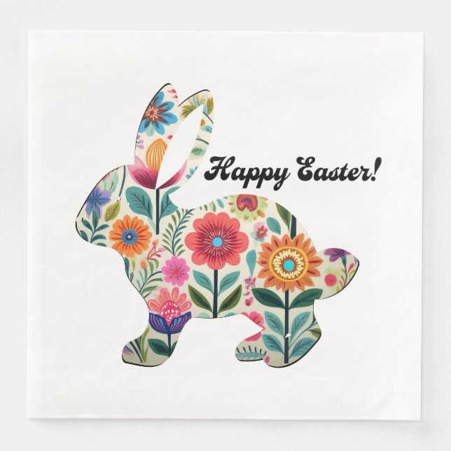 Flourished Easter Bunny Silhouette Personalizable  Paper Dinner Napkins (Front)