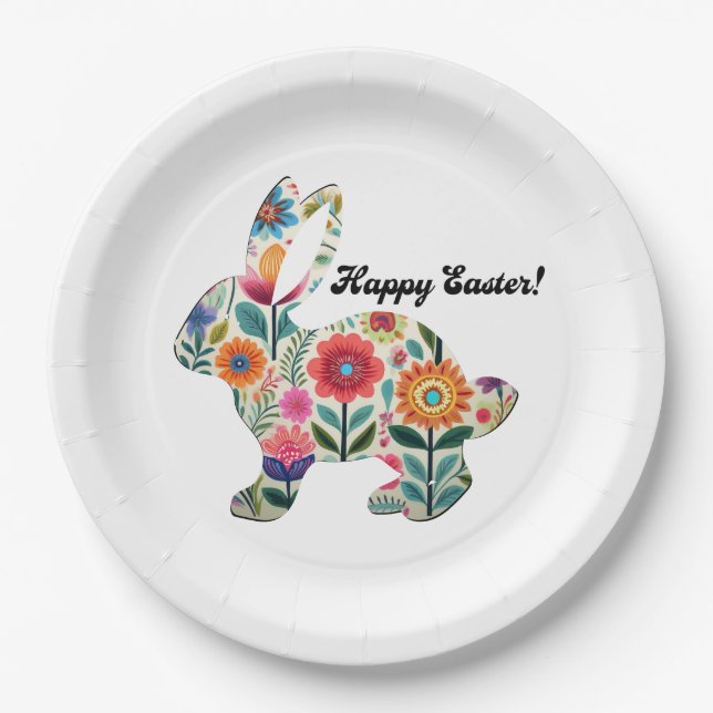 Flourished Easter Bunny Silhouette Personalizable  Paper Plates (Front)